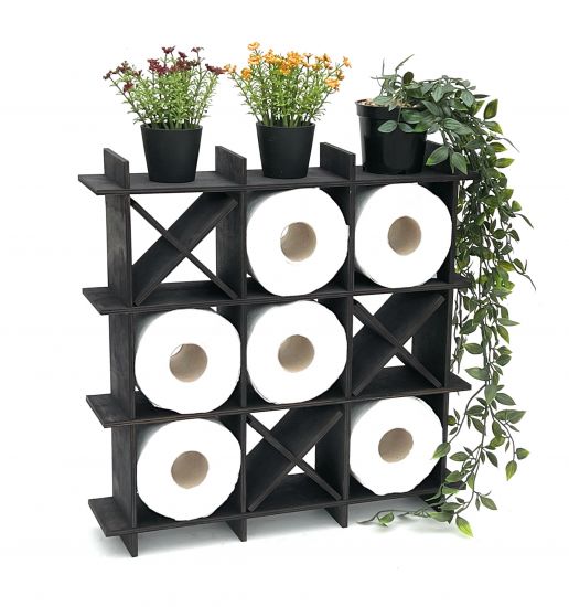 DanDiBo Toilet roll holder Black Wood Tic Tac Toe 96421 Toilet roll holder WC Freestanding Replacement roll holder Paper holder Roll holder