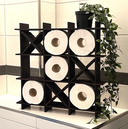 DanDiBo Toilet roll holder Black Wood Tic Tac Toe 96421 Toilet roll holder WC Freestanding Replacement roll holder Paper holder Roll holder