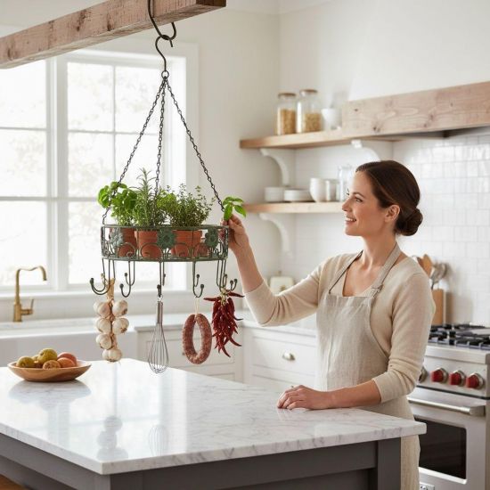 DanDiBo Pot Hanger Ceiling Rack Hanging Basket Green 96006 60 cm Hanging Shelf Sausage Crown Basket Kitchen Shelf Kitchen Crown Herb Crown
