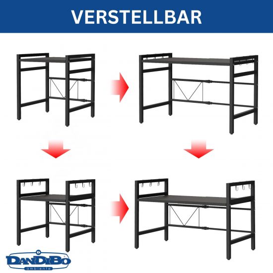 DanDiBo Adjustable Kitchen Shelf for Countertop Black Standing 2-Tier 40-64 cm Kitchen Shelf 96613 Standing Shelf