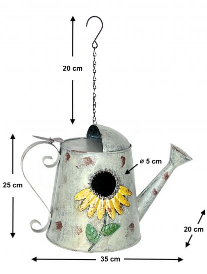 DanDiBo bird house to hang up metal decorative watering can Weatherproof 96255 nesting box feeding station for birds Shabby with chain metal can balcony