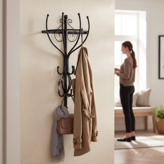 DanDiBo Wandgaderobe Halbrund Wand Metall Schwarz Vienno 66cm Gaderobe Kleiderhaken Gaderobenhaken Hakenleiste Flurgaderobe Haken