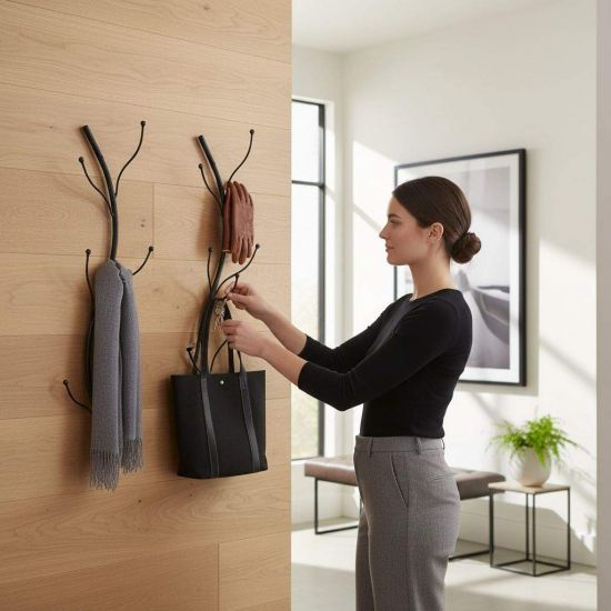 DanDiBo Wandgarderobe Schwarz Metall 2er Set Flora Garderobe Wand 93861 Garderobenhaken Flurgarderobe Kleiderhaken Hakenleiste