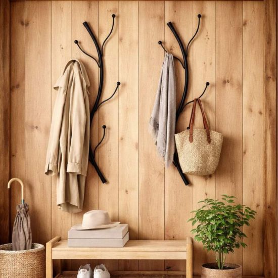 DanDiBo Wandgarderobe Schwarz Metall 2er Set Flora Garderobe Wand 93861 Garderobenhaken Flurgarderobe Kleiderhaken Hakenleiste