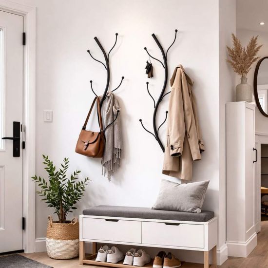 DanDiBo Wandgarderobe Schwarz Metall 2er Set Flora Garderobe Wand 93861 Garderobenhaken Flurgarderobe Kleiderhaken Hakenleiste