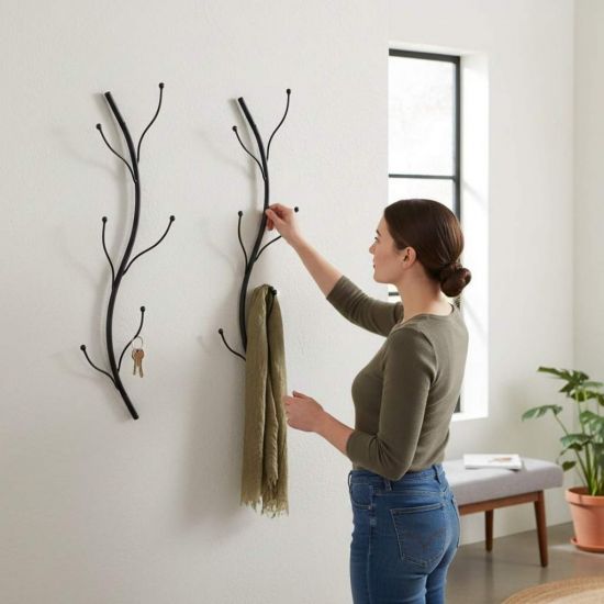 DanDiBo Wandgarderobe Schwarz Metall 2er Set Flora Garderobe Wand 93861 Garderobenhaken Flurgarderobe Kleiderhaken Hakenleiste