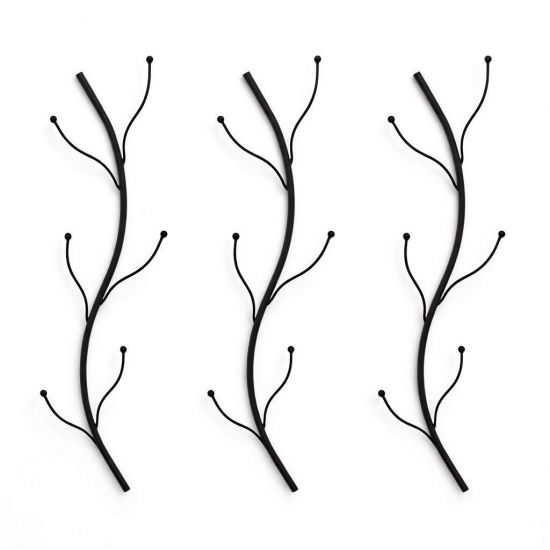 DanDiBo Wall Coat Rack Black Metal Set of 3 Flora Wall Mounted Coat Rack 93861 Coat Hooks Hallway Coat Rack Hook Rail