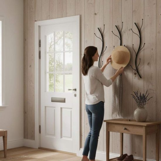 DanDiBo Wall Coat Rack Black Metal Set of 3 Flora Wall Mounted Coat Rack 93861 Coat Hooks Hallway Coat Rack Hook Rail