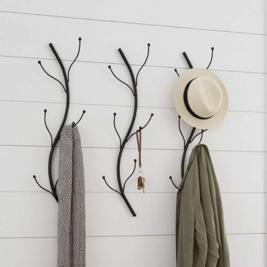 DanDiBo Wall Coat Rack Black Metal Set of 3 Flora Wall Mounted Coat Rack 93861 Coat Hooks Hallway Coat Rack Hook Rail