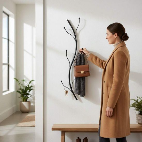 DanDiBo Wandgarderobe Schwarz Metall 93861 Flora Garderobe Wand Garderobenhaken Flurgarderobe Kleiderhaken Hakenleiste