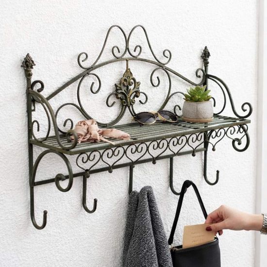 DanDiBo Wall Coat Rack with Shelf 60 cm Antique Metal Coat Rack Rail Hanging Coat Rack Hooks Malega 12205 Vintage