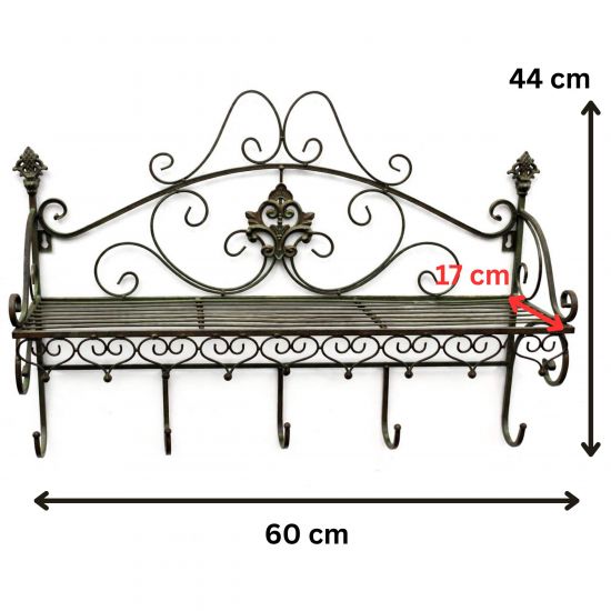 Preview: DanDiBo Wall Coat Rack with Shelf 60 cm Antique Metal Coat Rack Rail Hanging Coat Rack Hooks Malega 12205 Vintage