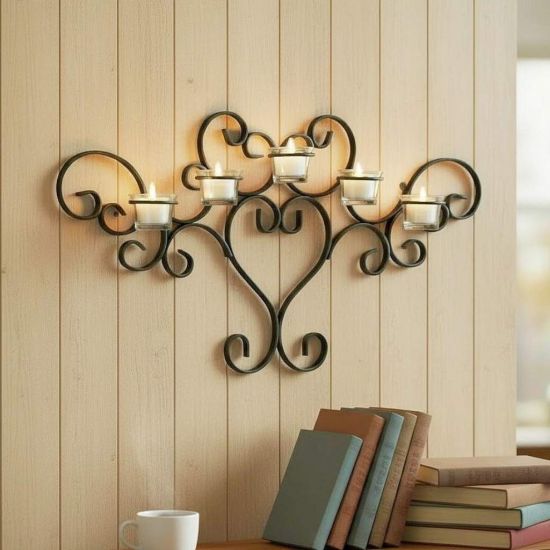 DanDiBo Wandteelichthalter Metall Schwarz Teelichthalter Wand Wandkerzenhalter 63 cm Palace Kerzenhalter Teelicht