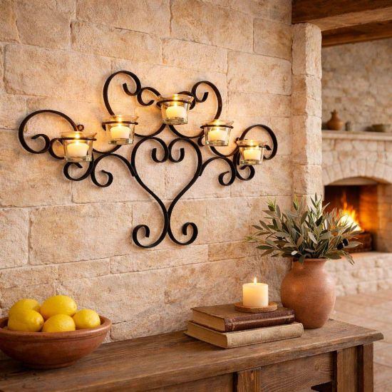 DanDiBo Wandteelichthalter Metall Schwarz Teelichthalter Wand Wandkerzenhalter 63 cm Palace Kerzenhalter Teelicht