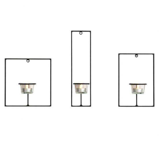 DanDiBo Wall Tealight Holder Metal Black Carre Set of 3 Wall Candle Holder Tealight Holder Wall Mounted Candle Holder