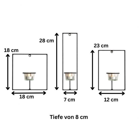 Preview: DanDiBo Wall Tealight Holder Metal Black Carre Set of 3 Wall Candle Holder Tealight Holder Wall Mounted Candle Holder