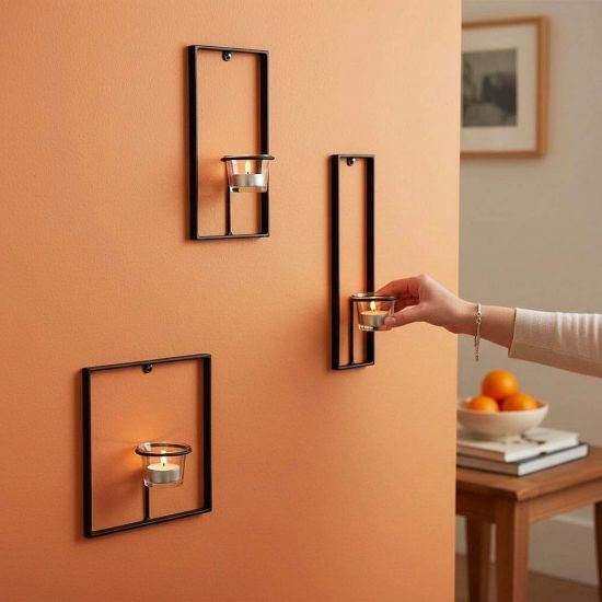 Preview: DanDiBo Wall Tealight Holder Metal Black Carre Set of 3 Wall Candle Holder Tealight Holder Wall Mounted Candle Holder