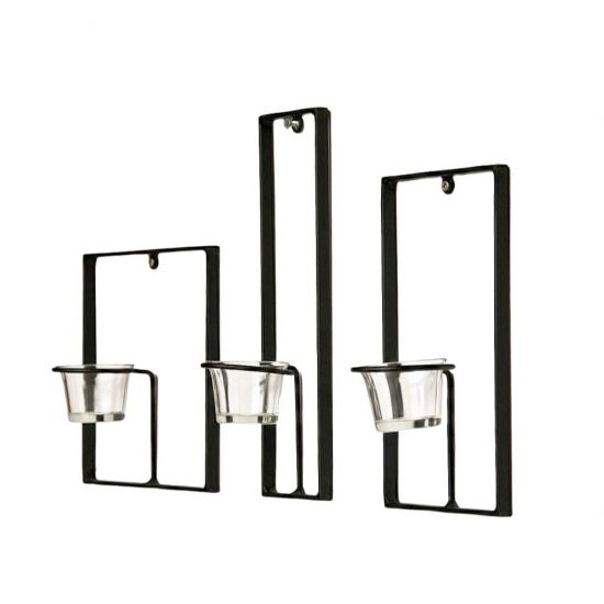 Preview: DanDiBo Wall Tealight Holder Metal Black Carre Set of 3 Wall Candle Holder Tealight Holder Wall Mounted Candle Holder