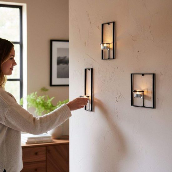 DanDiBo Wall Tealight Holder Metal Black Carre Set of 3 Wall Candle Holder Tealight Holder Wall Mounted Candle Holder