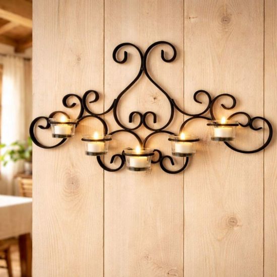 DanDiBo Wall Tealight Holder Metal Black Palace Wall Candle Holder 63 cm Tealight Holder Wall Mounted Candle Holder