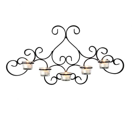 DanDiBo Wall Tealight Holder Metal Black Palace Wall Candle Holder 63 cm Tealight Holder Wall Mounted Candle Holder