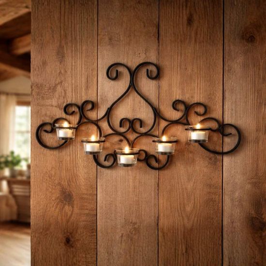 DanDiBo Wall Tealight Holder Metal Black Palace Wall Candle Holder 63 cm Tealight Holder Wall Mounted Candle Holder