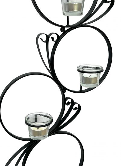 DanDiBo Wandteelichthalter Metall Schwarz Rund Wandkerzenhalter 60 cm Teelichthalter Wand Teelicht Wandleuchter Schmiedeeisen
