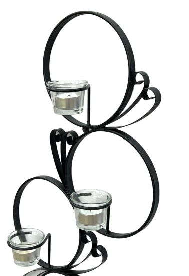 DanDiBo Wandteelichthalter Metall Schwarz Rund Wandkerzenhalter 60 cm Teelichthalter Wand Teelicht Wandleuchter Schmiedeeisen