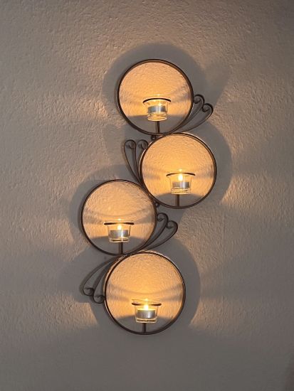DanDiBo Wandteelichthalter Metall Schwarz Rund Wandkerzenhalter 60 cm Teelichthalter Wand Teelicht Wandleuchter Schmiedeeisen