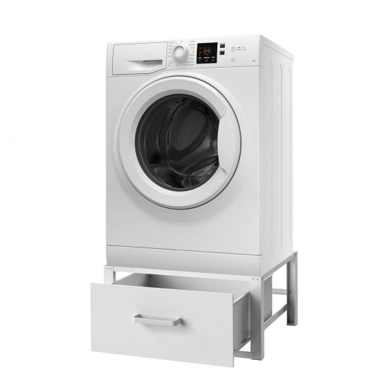 DanDiBo Washing machine base with drawer Metal White 96502 Washing machine base Washing machine pedestal Raised pedestal Modern Rubberised
