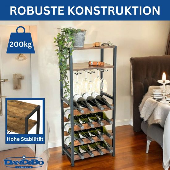 DanDiBo Wine Rack Metal Black Standing with Glass Holder 100 cm 96575 Bottle Rack Bottle Stand Bottle Holder Modern