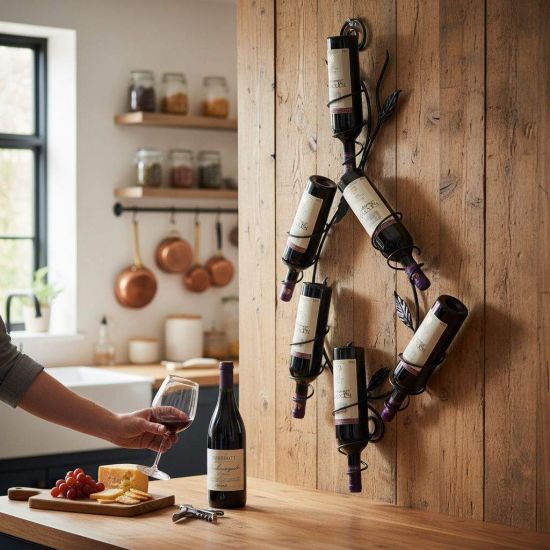 DanDiBo Weinregal Wand Metall Schwarz Natura Flaschenregal Hängend Wine Rack Weinhalter Weinflaschenregal Weinflaschenhalter