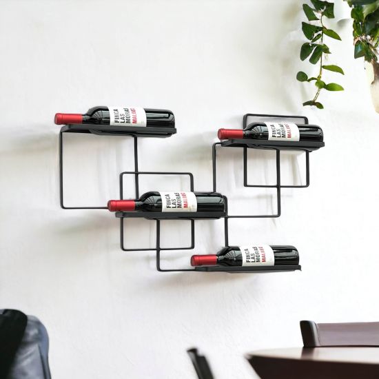 DanDiBo Weinregal Wand Metall Schwarz Wine Line Flaschenregal Flaschenständer Flaschenhalter für 4 Flaschen Schmal Modern Design