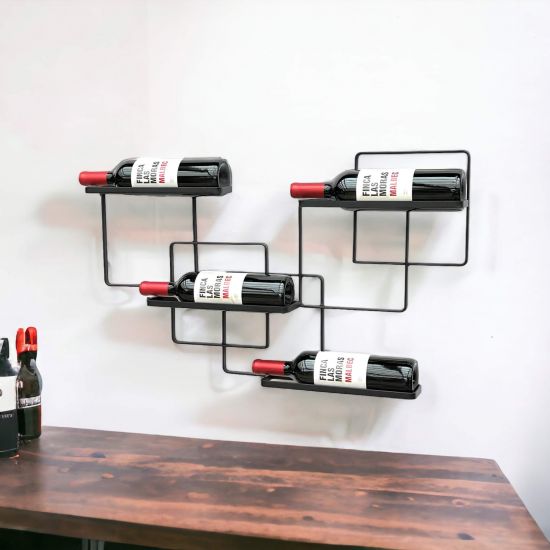 DanDiBo Weinregal Wand Metall Schwarz Wine Line Flaschenregal Flaschenständer Flaschenhalter für 4 Flaschen Schmal Modern Design