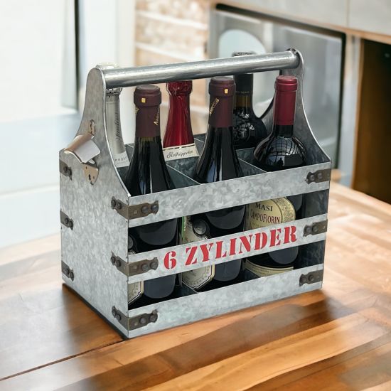 DanDiBo Wine carrier metal with opener Bottle carrier 6 cylinder V6 96402 Bottle carrier Bottle opener Bottle basket Wine bottle carrier