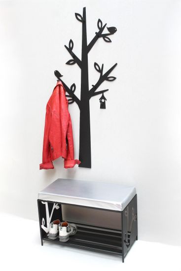 Schuhregal mit Sitzfläche Wandgarderobe Set Baum Metall ...