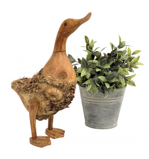 DanDiBo Deko Figur Ente Nr.58 Vogel aus Holz Skulptur Braun 30 cm Holzvogel Handgeschnitzt Stehend Tierfigur Schnitzskulptur