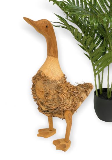 DanDiBo Deko Figur Ente Nr.59 Vogel aus Holz Skulptur Braun 45 cm Holzvogel Handgeschnitzt Stehend Tierfigur Schnitzskulptur