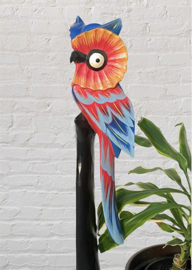 DanDiBo Deko Figur Eule Nr.2 Vogel aus Holz Skulptur Rot Blau 80 cm Holzvogel Handgeschnitzt Stehend Tierfigur Schnitzskulptur