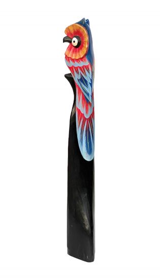 DanDiBo Deko Figur Eule Nr.2 Vogel aus Holz Skulptur Rot Blau 80 cm Holzvogel Handgeschnitzt Stehend Tierfigur Schnitzskulptur