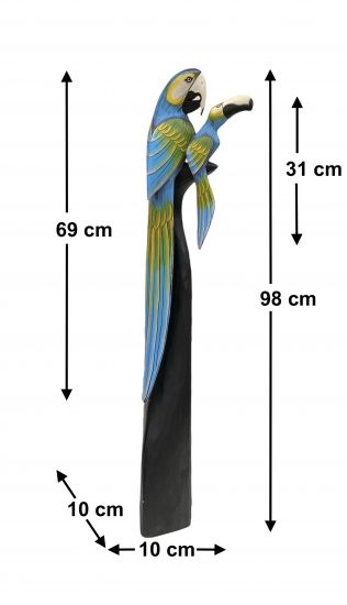 DanDiBo Deko Figur Papagei 2er Nr.36 Vogel aus Holz Skulptur Blau Gelb 98 cm Holzvogel Handgeschnitzt Stehend Tierfigur Schnitzskulptur