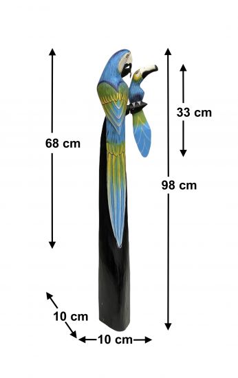 DanDiBo Deko Figur Papagei 2er Nr.45 Vogel aus Holz Skulptur Blau Gelb 98 cm Holzvogel Handgeschnitzt Stehend Tierfigur Schnitzskulptur
