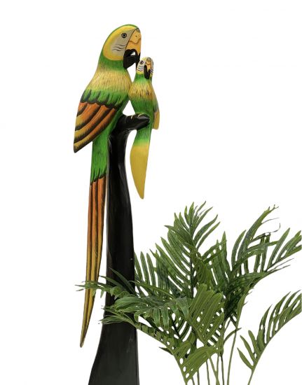 DanDiBo Deko Figur Papagei 2er Nr.47 Vogel aus Holz Skulptur grün Gelb 100 cm Holzvogel Handgeschnitzt Stehend Tierfigur Schnitzskulptur