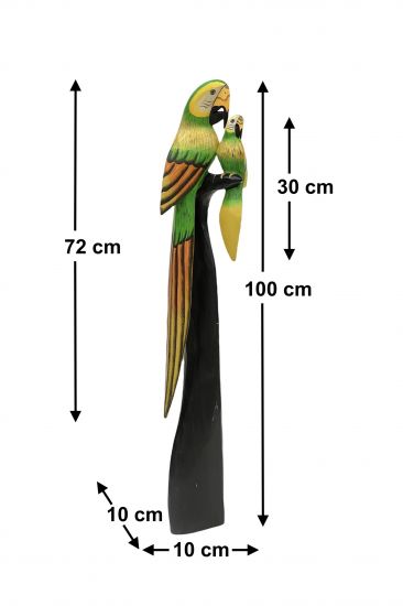 DanDiBo Deko Figur Papagei 2er Nr.47 Vogel aus Holz Skulptur grün Gelb 100 cm Holzvogel Handgeschnitzt Stehend Tierfigur Schnitzskulptur