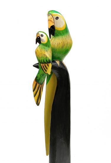 DanDiBo Deko Figur Papagei 2er Nr.47 Vogel aus Holz Skulptur grün Gelb 100 cm Holzvogel Handgeschnitzt Stehend Tierfigur Schnitzskulptur