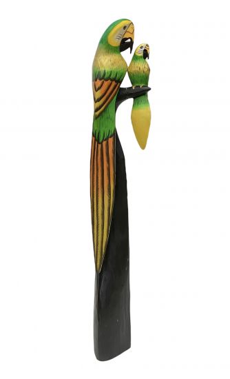 DanDiBo Deko Figur Papagei 2er Nr.47 Vogel aus Holz Skulptur grün Gelb 100 cm Holzvogel Handgeschnitzt Stehend Tierfigur Schnitzskulptur
