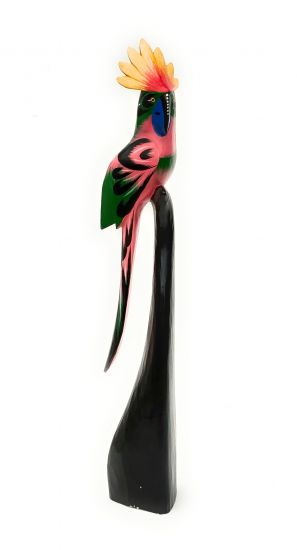 DanDiBo Deko Figur Papagei Nr.11 Vogel aus Holz Skulptur Grün Rosa 80 cm Holzvogel Handgeschnitzt Stehend Tierfigur Schnitzskulptur