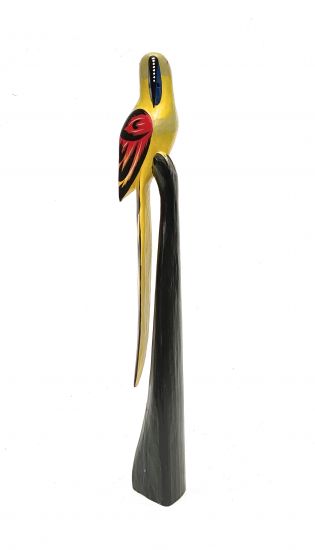 DanDiBo Deko Figur Papagei Nr.18 Vogel aus Holz Skulptur Gelb Rot 80 cm Holzvogel Handgeschnitzt Stehend Tierfigur Schnitzskulptur