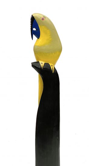 DanDiBo Deko Figur Papagei Nr.18 Vogel aus Holz Skulptur Gelb Rot 80 cm Holzvogel Handgeschnitzt Stehend Tierfigur Schnitzskulptur