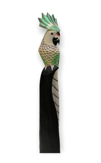 DanDiBo Deko Figur Papagei Nr.30 Vogel aus Holz Skulptur Grün Creme 80 cm Holzvogel Handgeschnitzt Stehend Tierfigur Schnitzskulptur